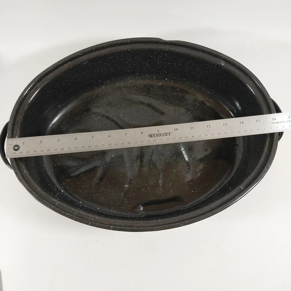 Vintage‎ Black Speckled Enamel Oval Roasting Pan with Lid